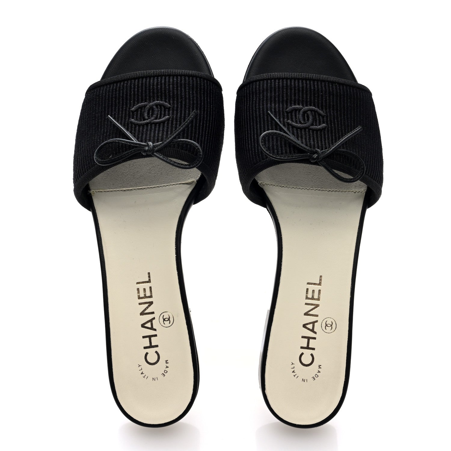 Chanel Fabric Embroidered CC Bow Mules 38 Black 5 of 8