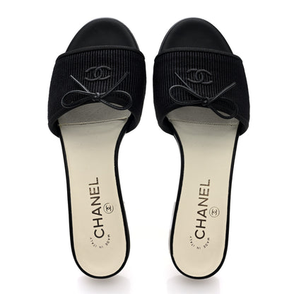 Chanel Fabric Embroidered CC Bow Mules 38 Black 5 of 8