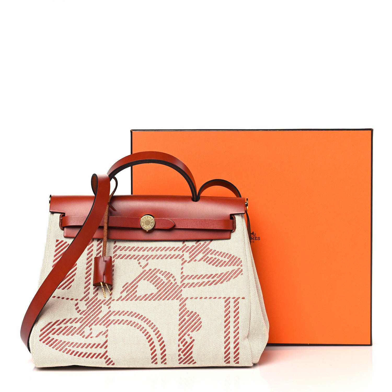 Hermes Vache Hunter Toile H Brides de Gala Herbag Zip Retourne 31 PM Cuivre Ecru Beige 12 of 12