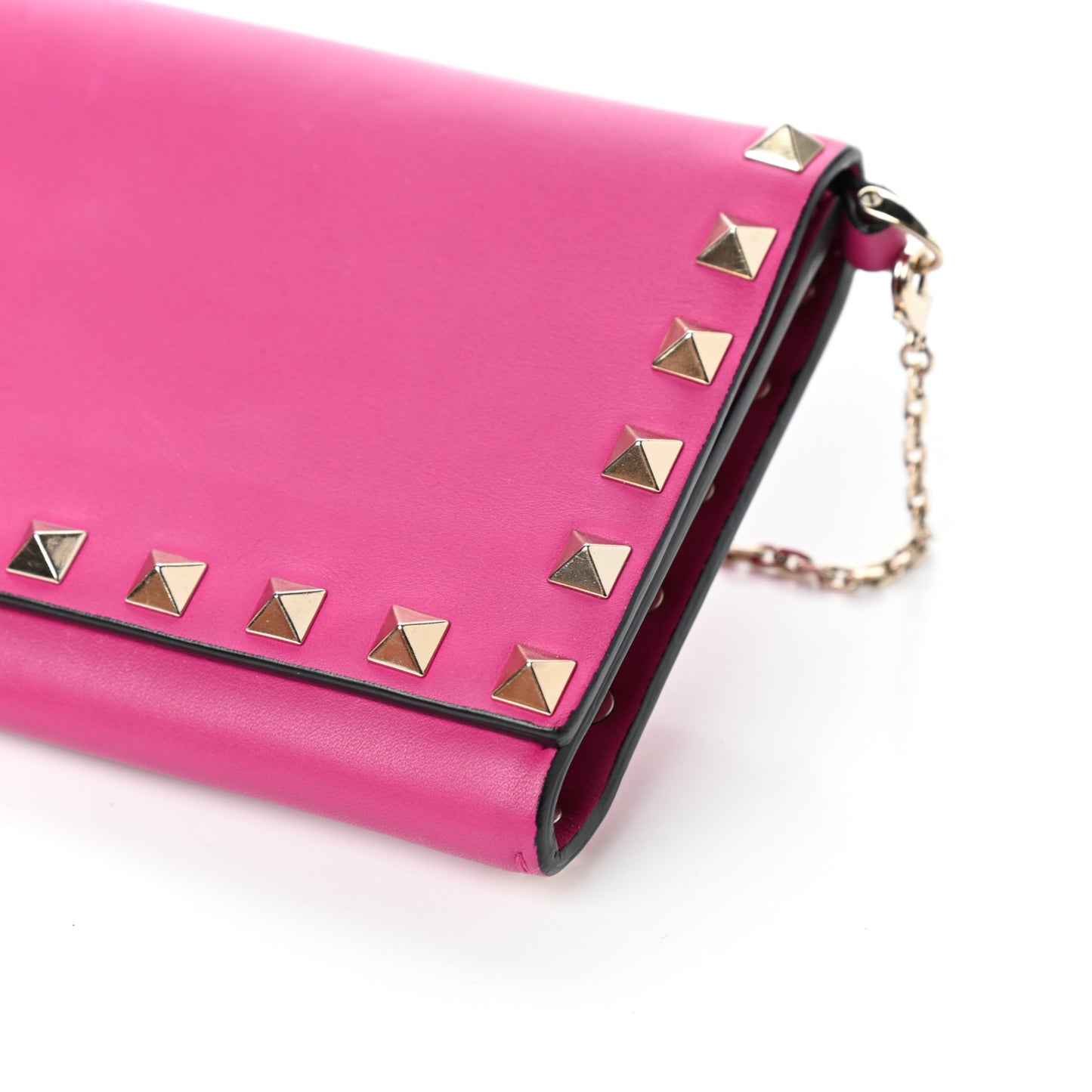 Calfskin Rockstud Flap Wallet On Chain Fuxia