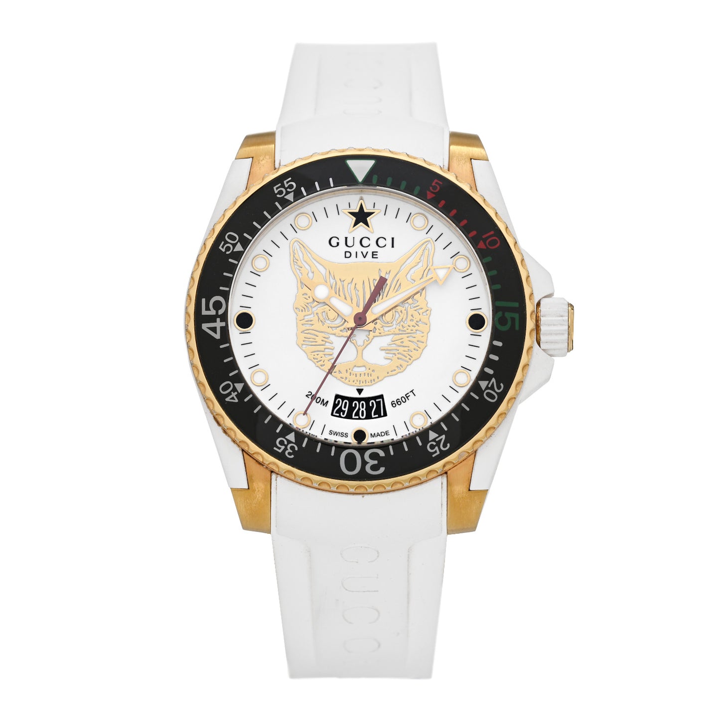 Stainless Steel Rubber 40mm Dive Feline Quartz Watch White