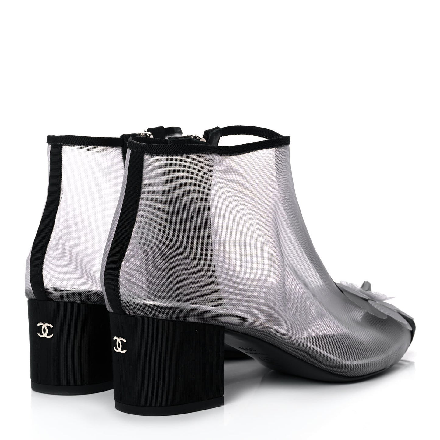 Mesh Grosgrain Camellia Short Boots 39.5 Grey Black