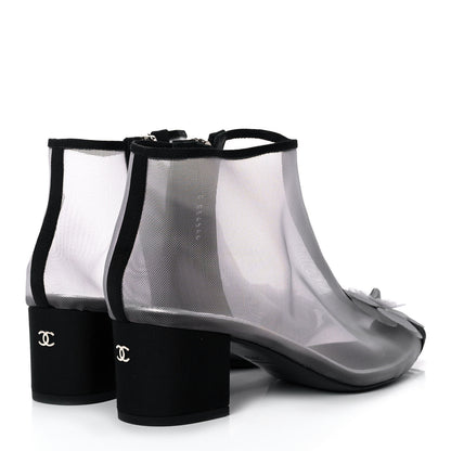 Chanel Mesh Grosgrain Camellia Short Boots 39.5 Grey Black 4 of 8