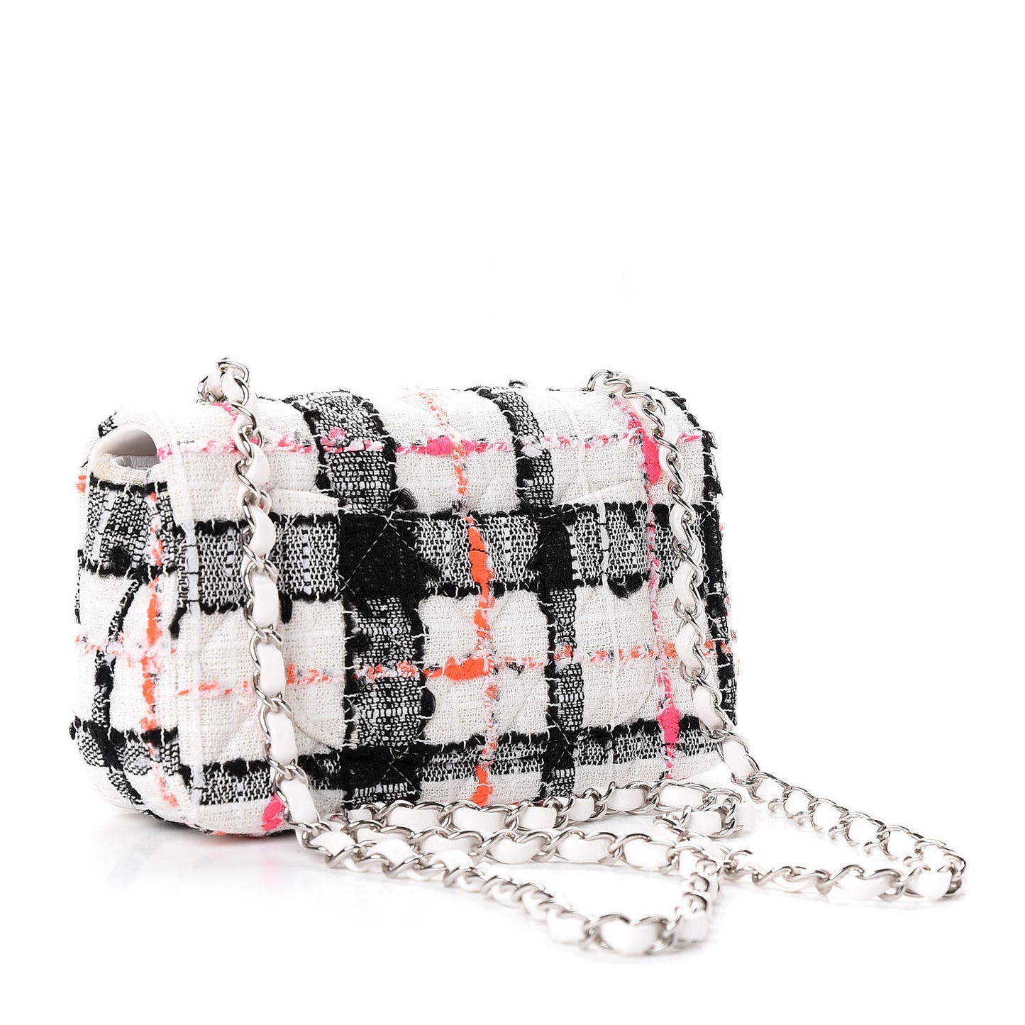 Tweed Quilted Mini Rectangular Flap Black White Pink