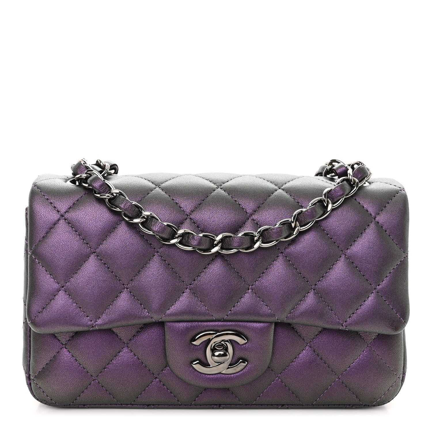 Chanel Iridescent Lambskin Quilted Mini Rectangular Flap Dark Purple 1 of 12