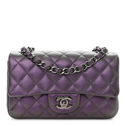 Chanel Iridescent Lambskin Quilted Mini Rectangular Flap Dark Purple 1 of 12