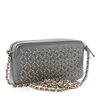 Chanel Lambskin Metallic Studded Clutch With Chain Grey 3 of 9
