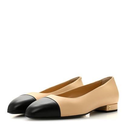 Chanel Lambskin Cap Toe CC Uniform Ballerina Flats 40 Beige Black 4 of 9