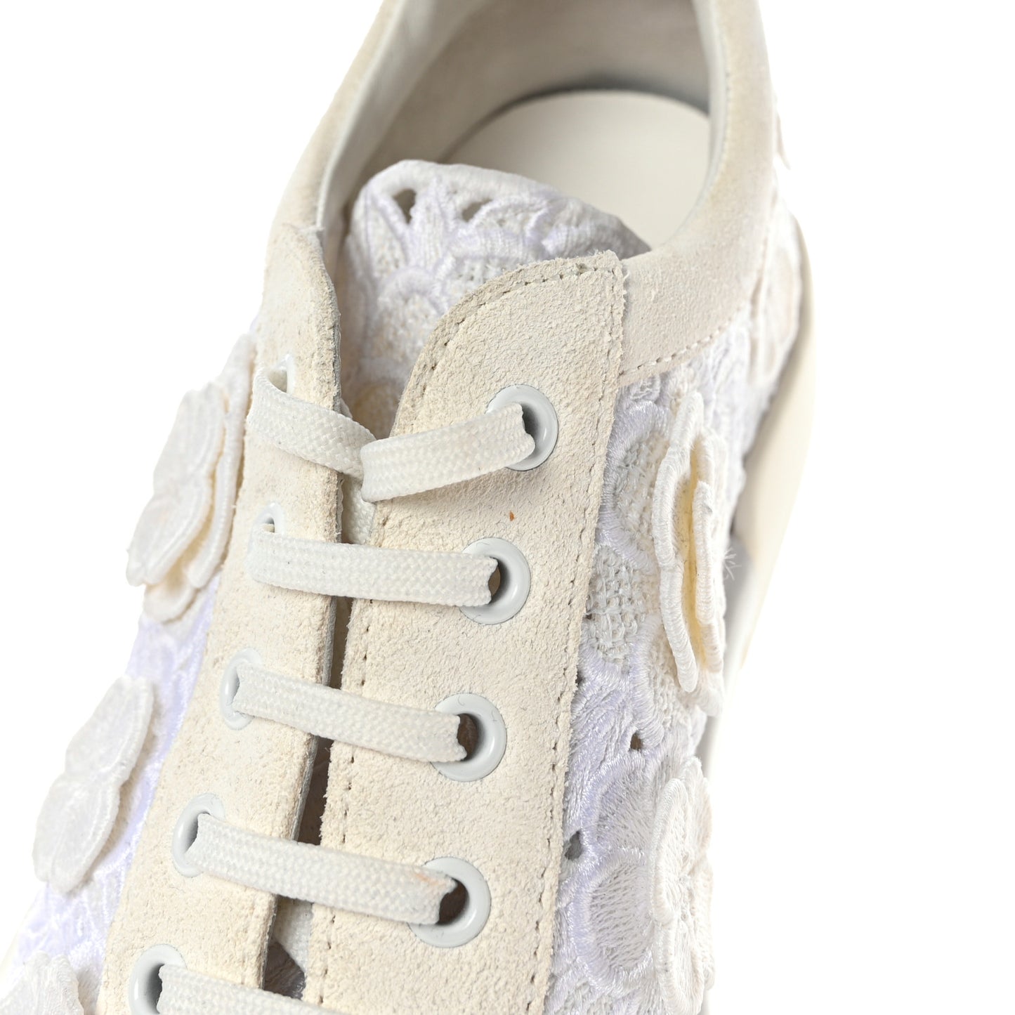 Suede Embroidered Flower Sneakers 38 White