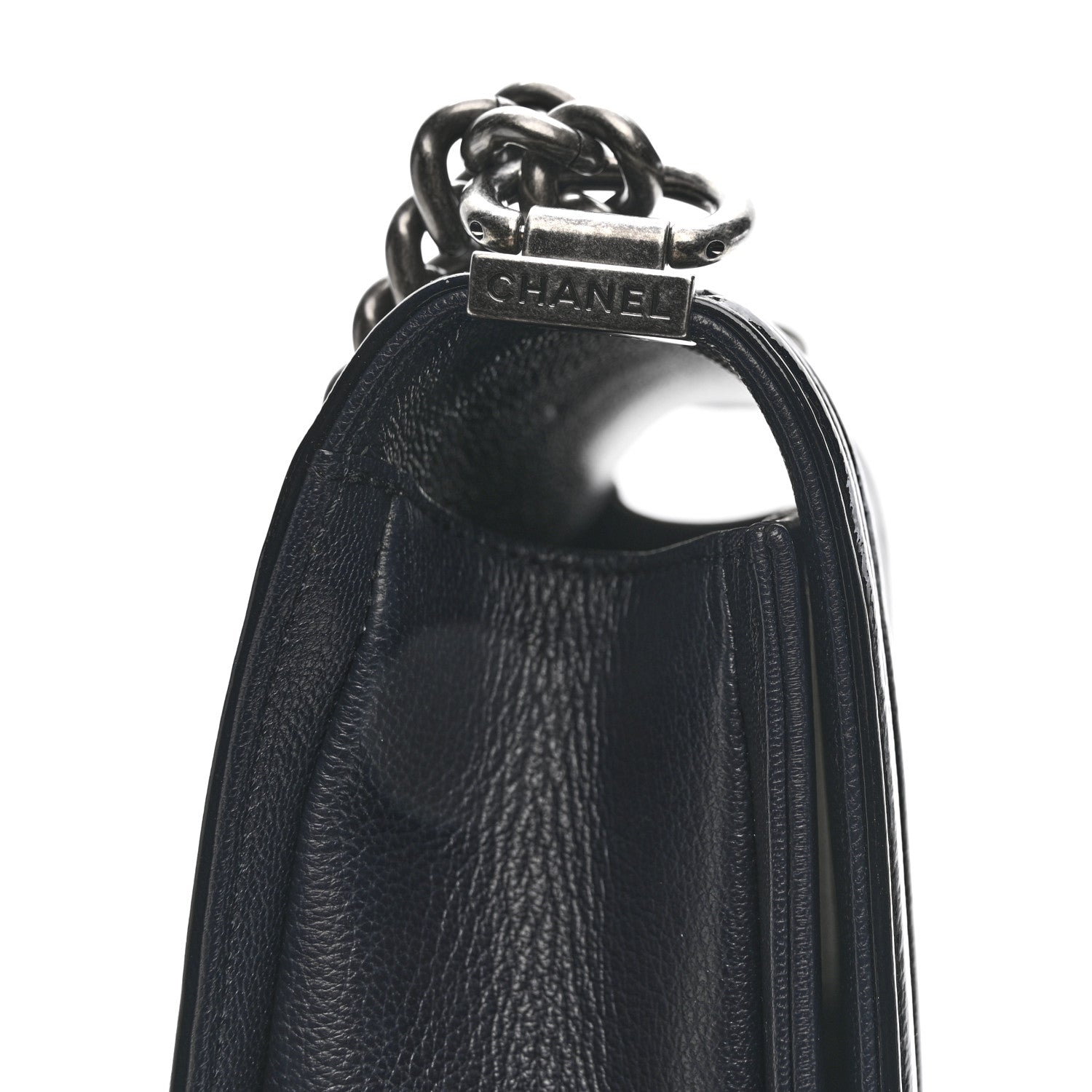 Chanel Goatskin Quilted Patent Medium Duo Boy Flap Dark Blue 12 of 13