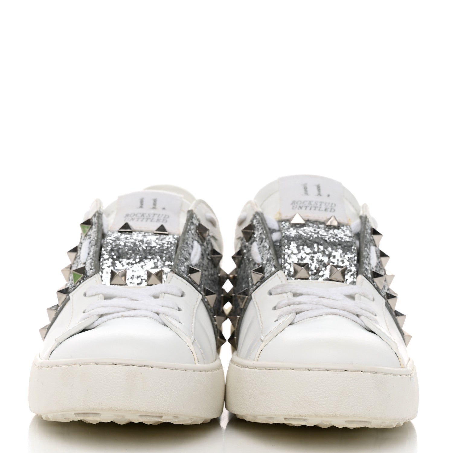 Valentino Garavani Calfskin Glitter Rockstud Open Sneakers 37 White Silver 2 of 9