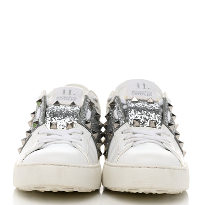 Valentino Garavani Calfskin Glitter Rockstud Open Sneakers 37 White Silver 2 of 9