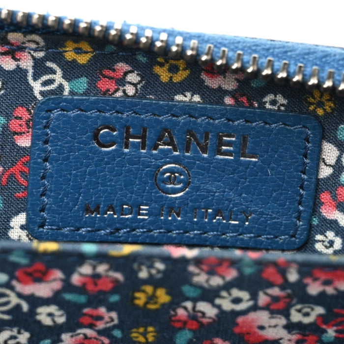 Chanel Goatskin Camellia Zip Coin Purse Dark Blue 6 of 7