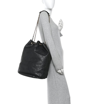 Chanel Grained Calfskin Quilted Drawstring Bucket Bag Black 2 of 13