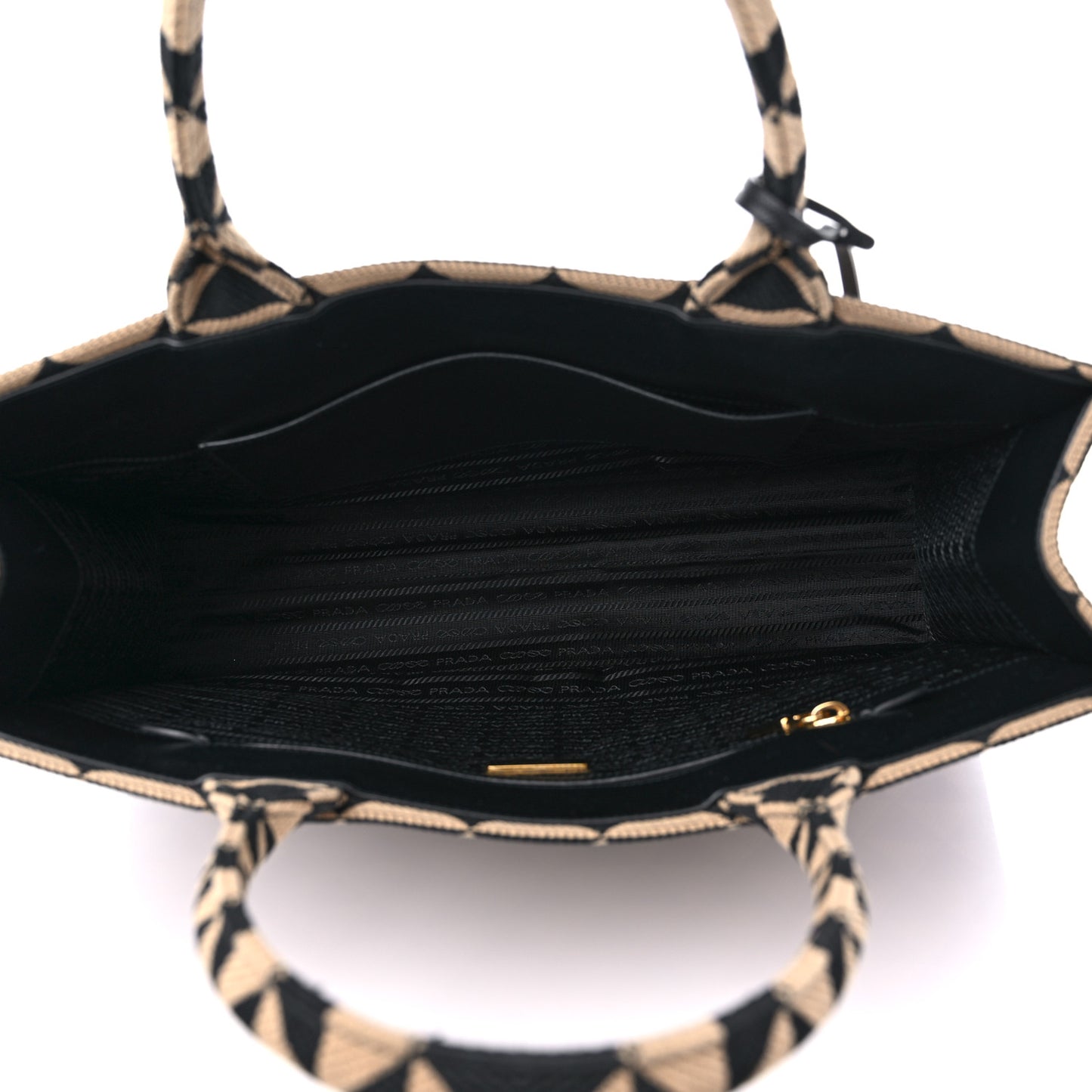 Jacquard Saffiano Triangolo Symbole Embroidered Large Tote Black Corda