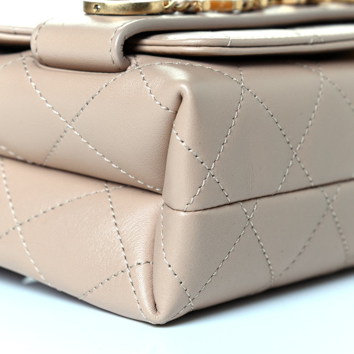 Calfskin Quilted Small Enchained Flap Beige
