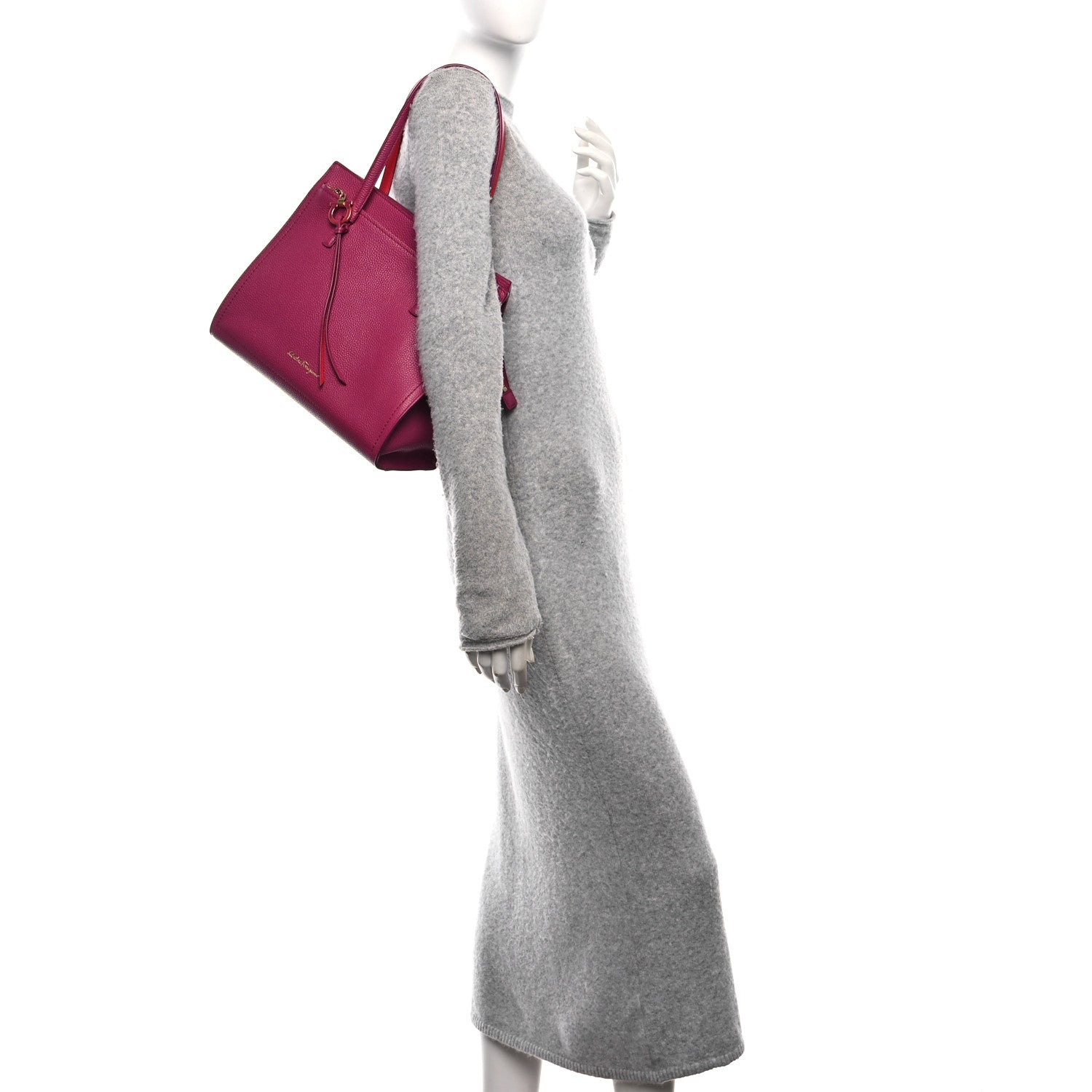 Salvatore Ferragamo Calfskin Double Handle Medium Amy Tote Sangria Pamplona 2 of 11