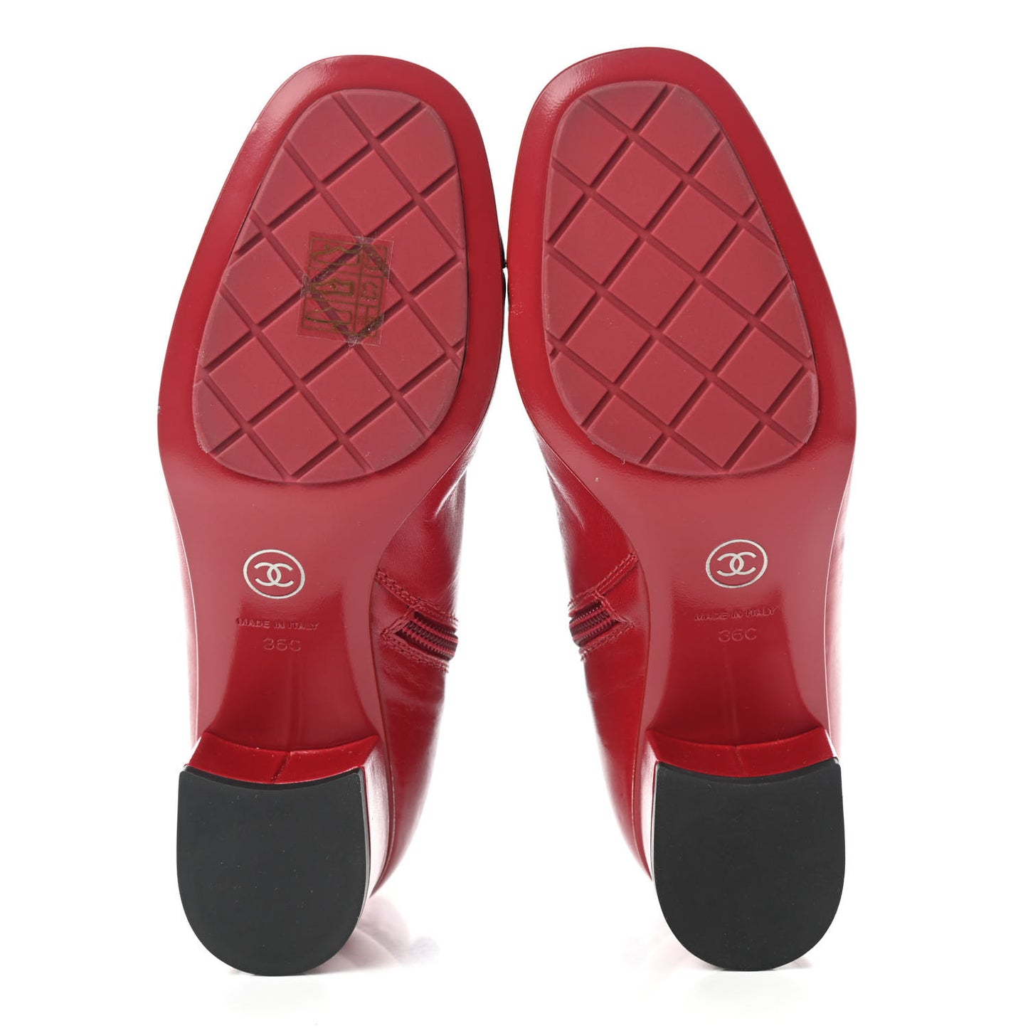 Crumpled Calfskin Cap Toe Chain Short Boots 36 Red