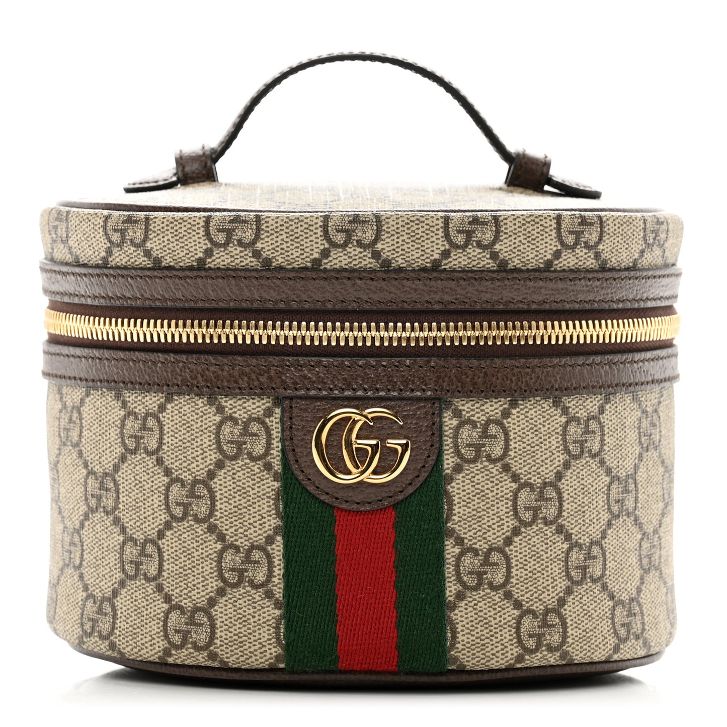 GG Supreme Monogram Textured Calfskin Web Ophidia Vanity Cosmetic Case Beige Ebony New Acero