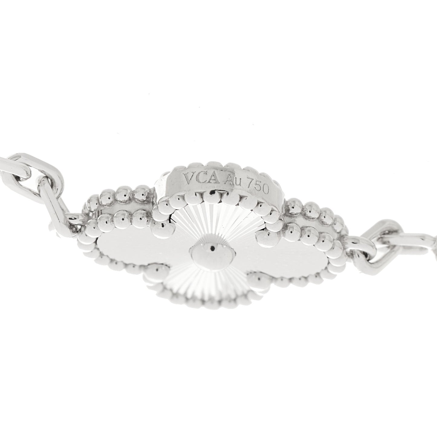 18K White Gold 5 Motifs Guilloche Vintage Alhambra Bracelet