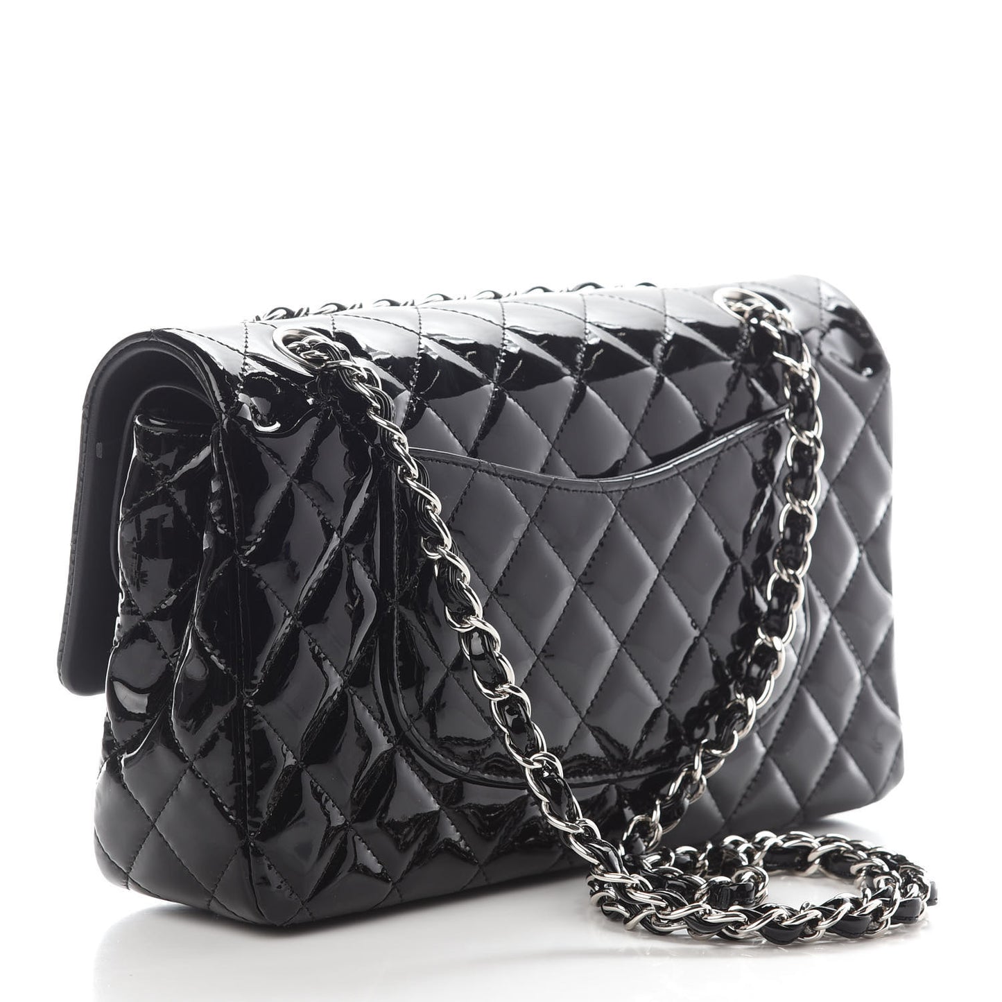 Patent Quilted Medium Double Flap Black