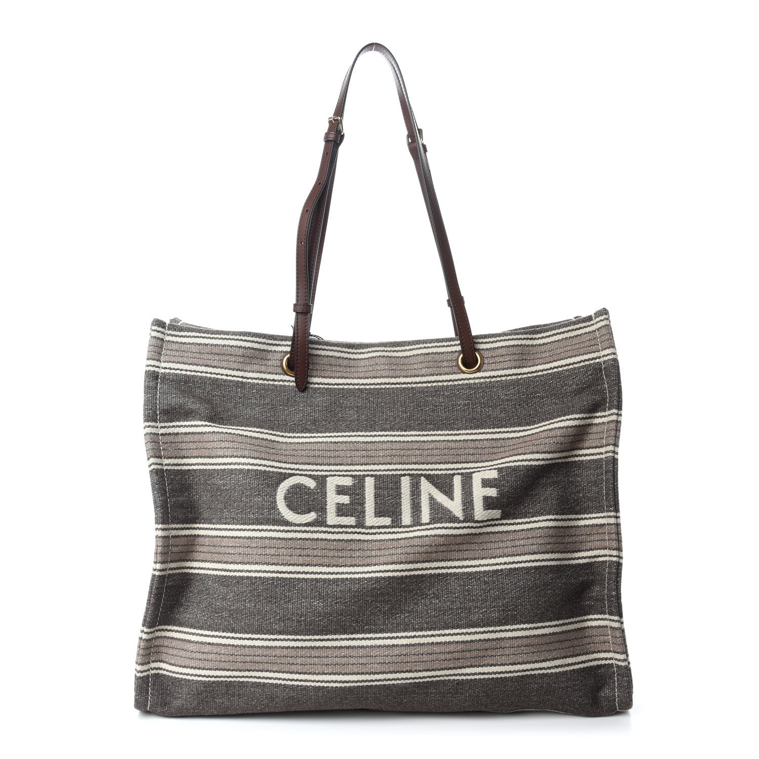 Celine Canvas Calfskin Jacquard Vertical Cabas Grey Brown 1 of 9