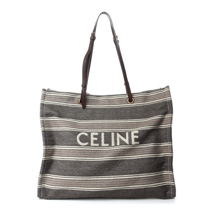 Celine Canvas Calfskin Jacquard Vertical Cabas Grey Brown 1 of 9