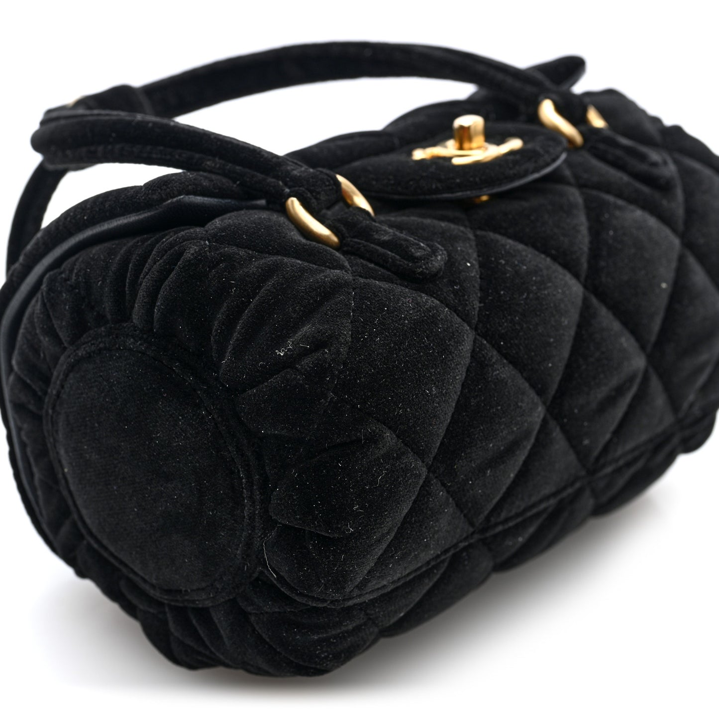 Velvet Quilted Mini Top Handle Flap Black