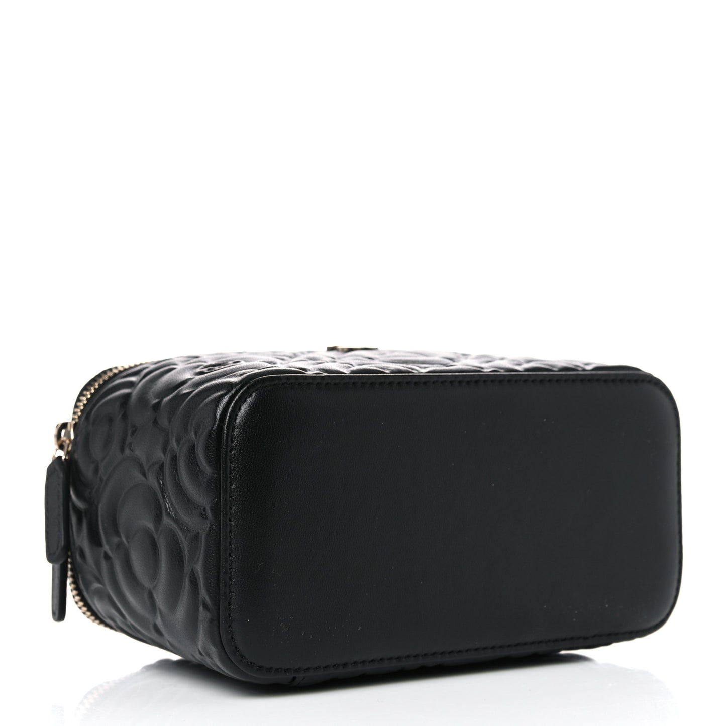 Lambskin Camellia Embossed Small Vanity Case With Chain Black