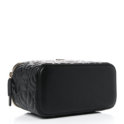 Chanel Lambskin Camellia Embossed Small Vanity Case With Chain Black 4 of 10