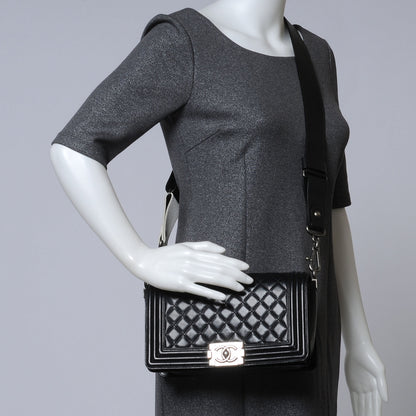 Chanel Lambskin Stingray Quilted Medium Boy Flap Black 2 of 8