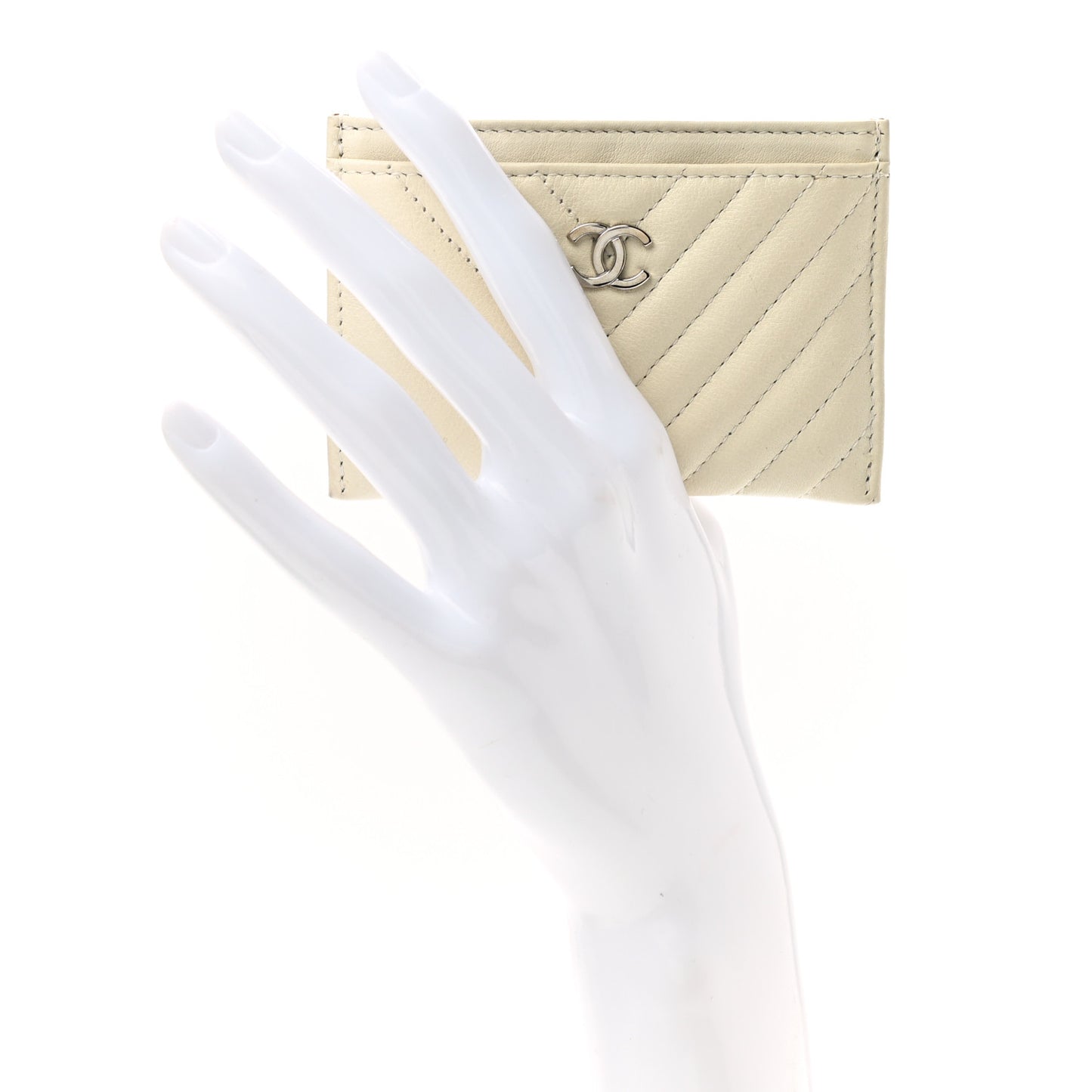 Lambskin Chevron Quilted Card Holder Ivory