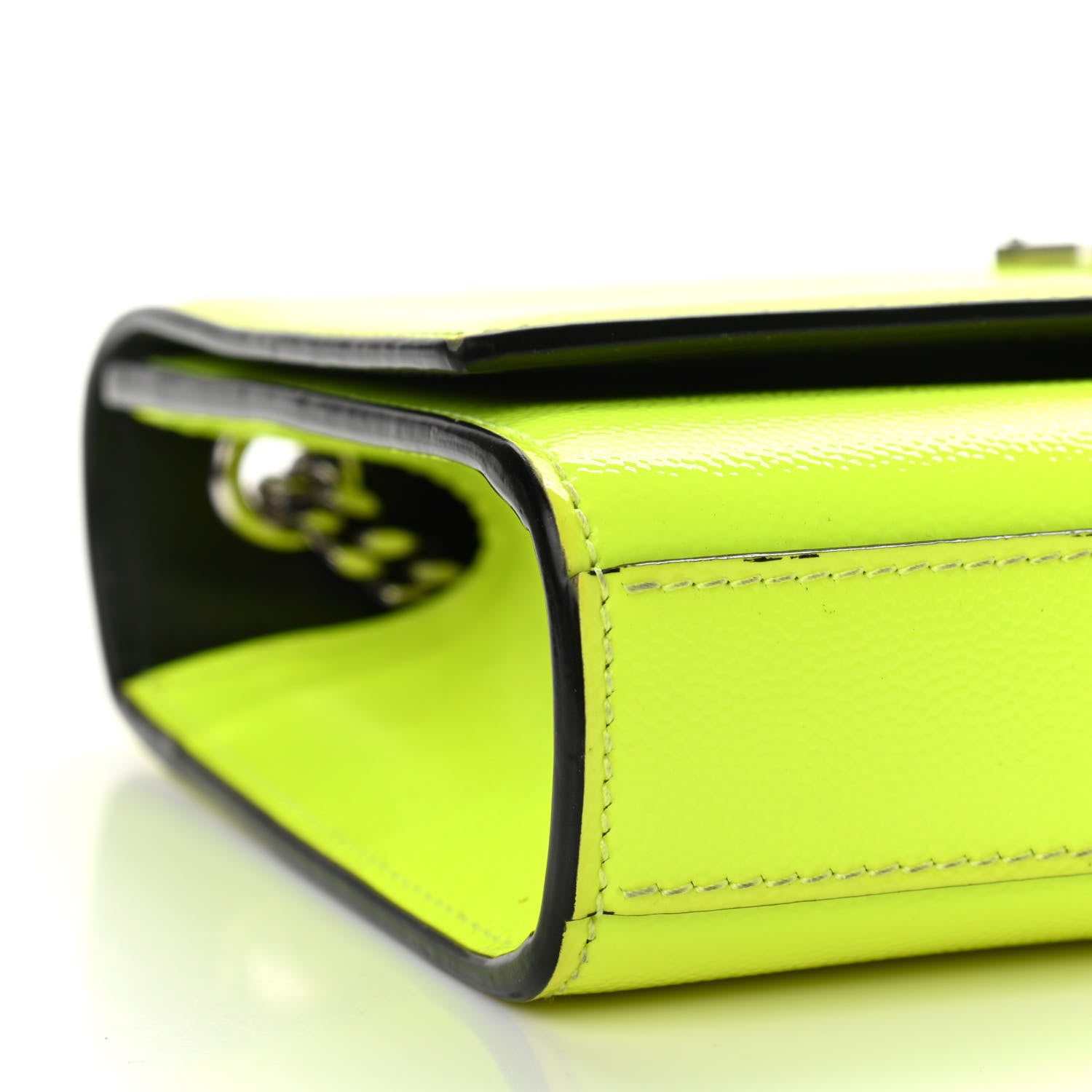 Saint Laurent Patent Grain de Poudre Small Monogram Kate Satchel Neon Yellow 9 of 16