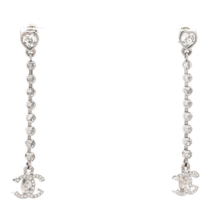 Chanel Crystal CC Heart Drop Earrings Silver 1 of 4