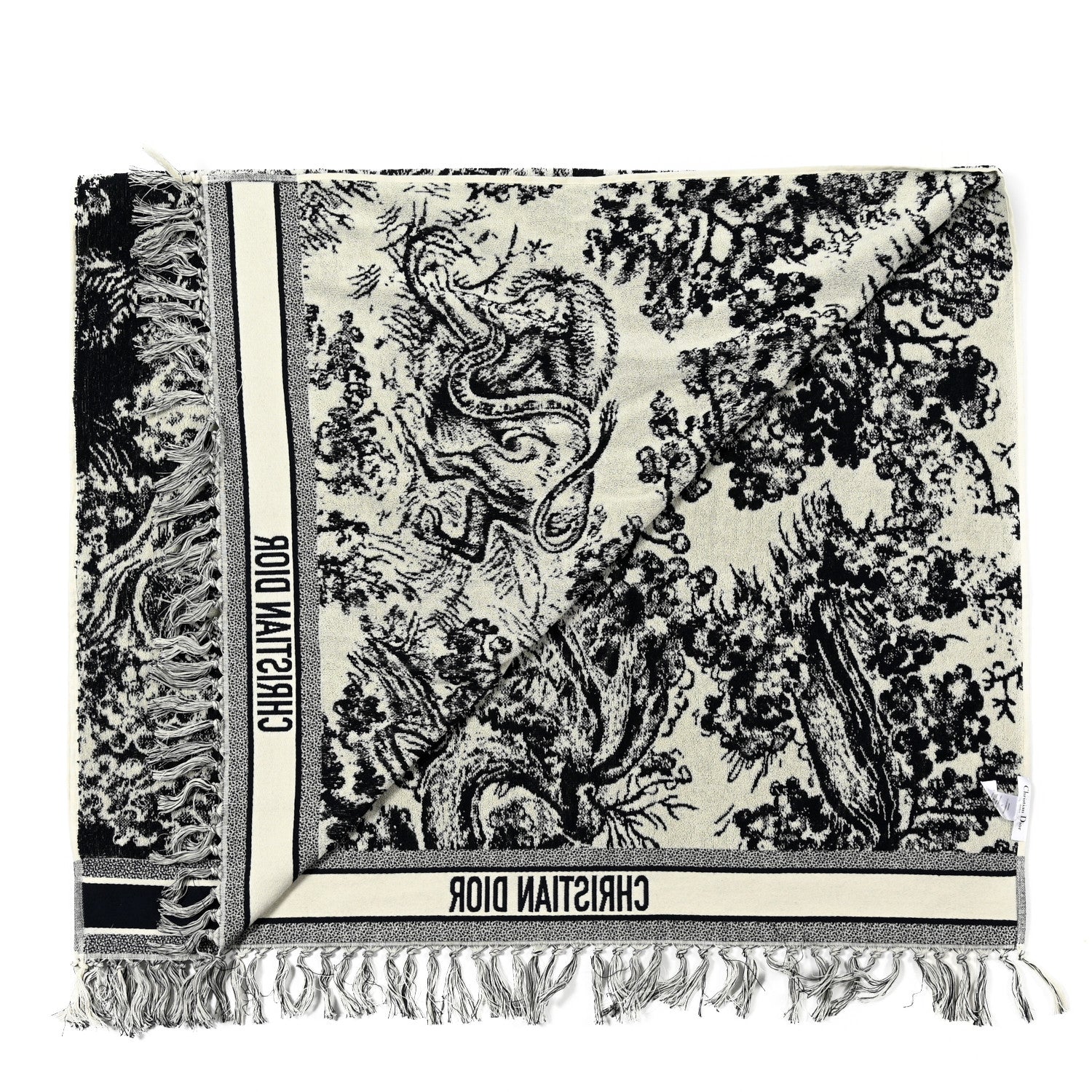 Christian Dior Cotton Toile De Jouy Reverse Towel Bleu Marine 3 of 4