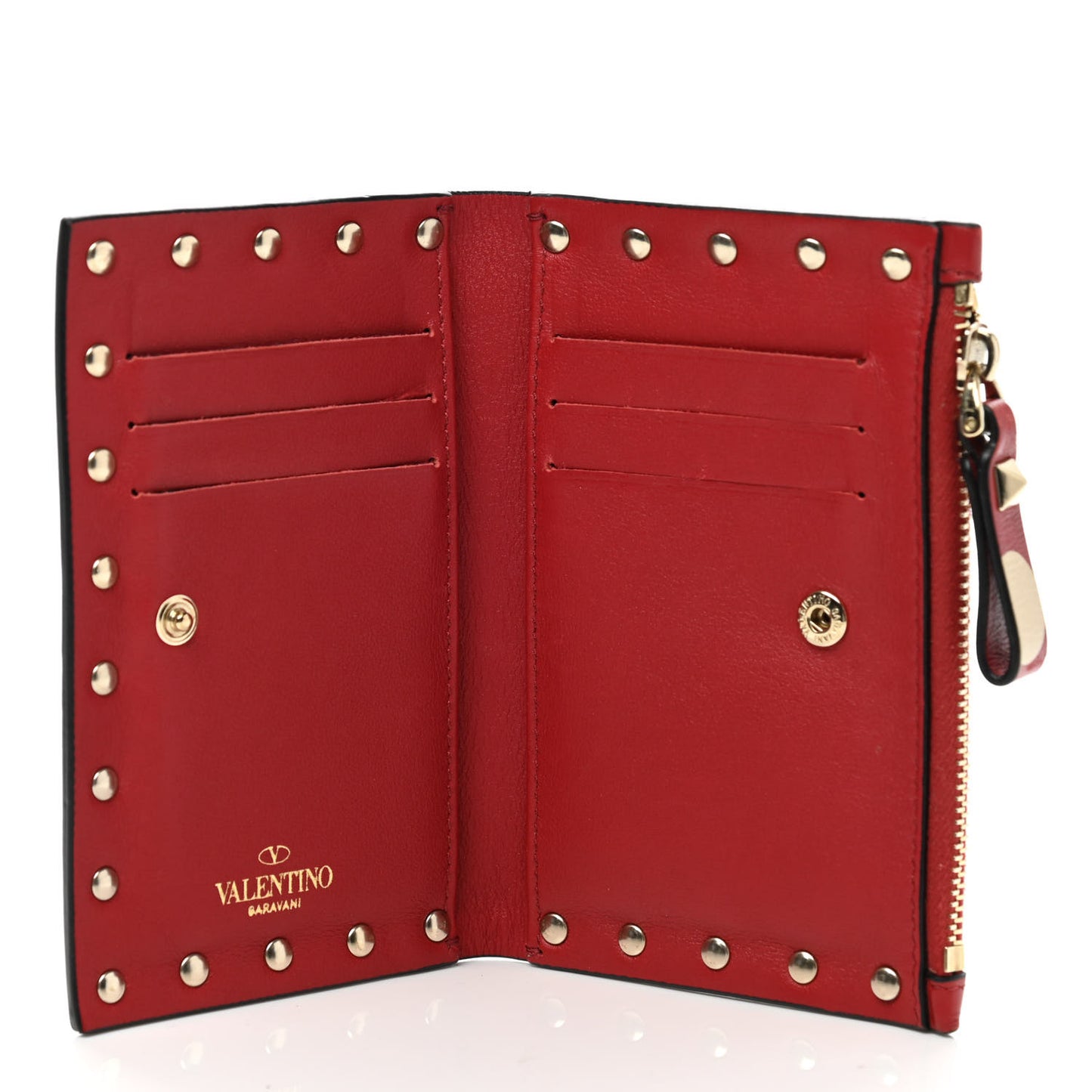 Calfskin Polka Dot Rockstud Coin Case Card Holder Red