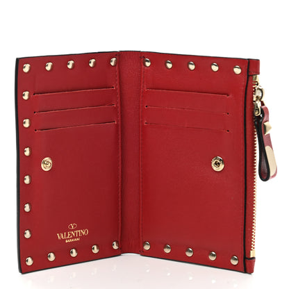 Valentino Garavani Calfskin Polka Dot Rockstud Coin Case Card Holder Red 5 of 6