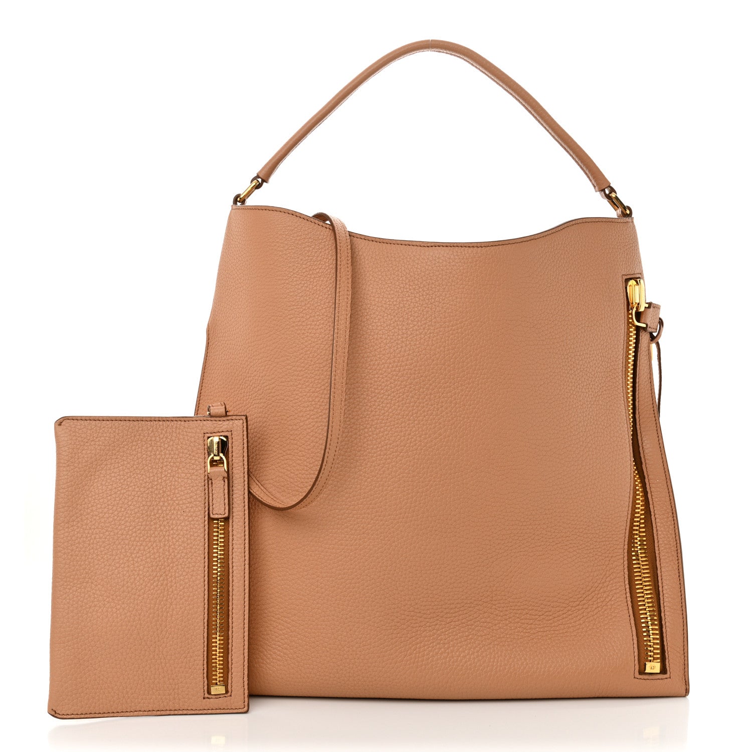 Tom Ford Pebbled Calfskin Large Alix Padlock Zip Hobo Bag Nude 3 of 11