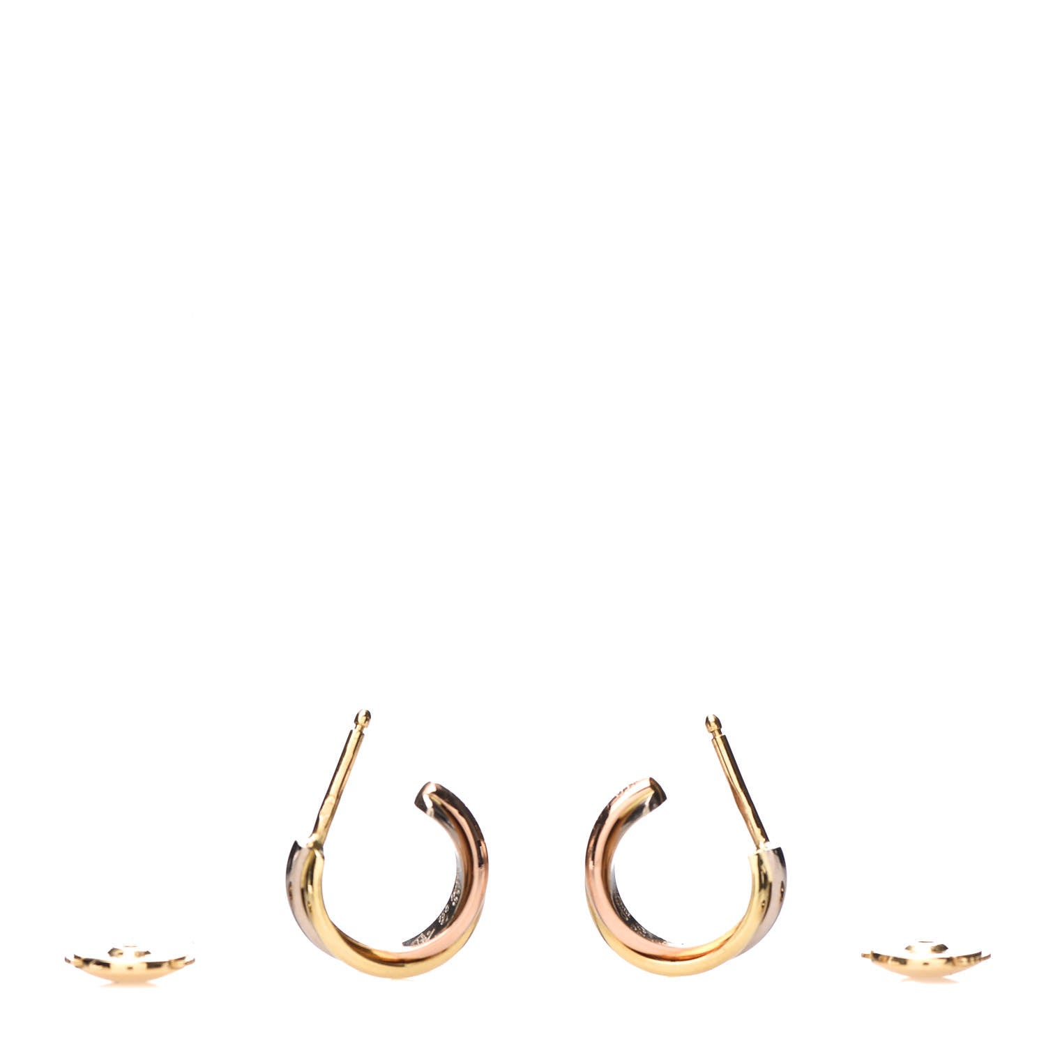 Cartier 18K Pink Yellow White Gold Small Trinity Hoop Earrings 3 of 4