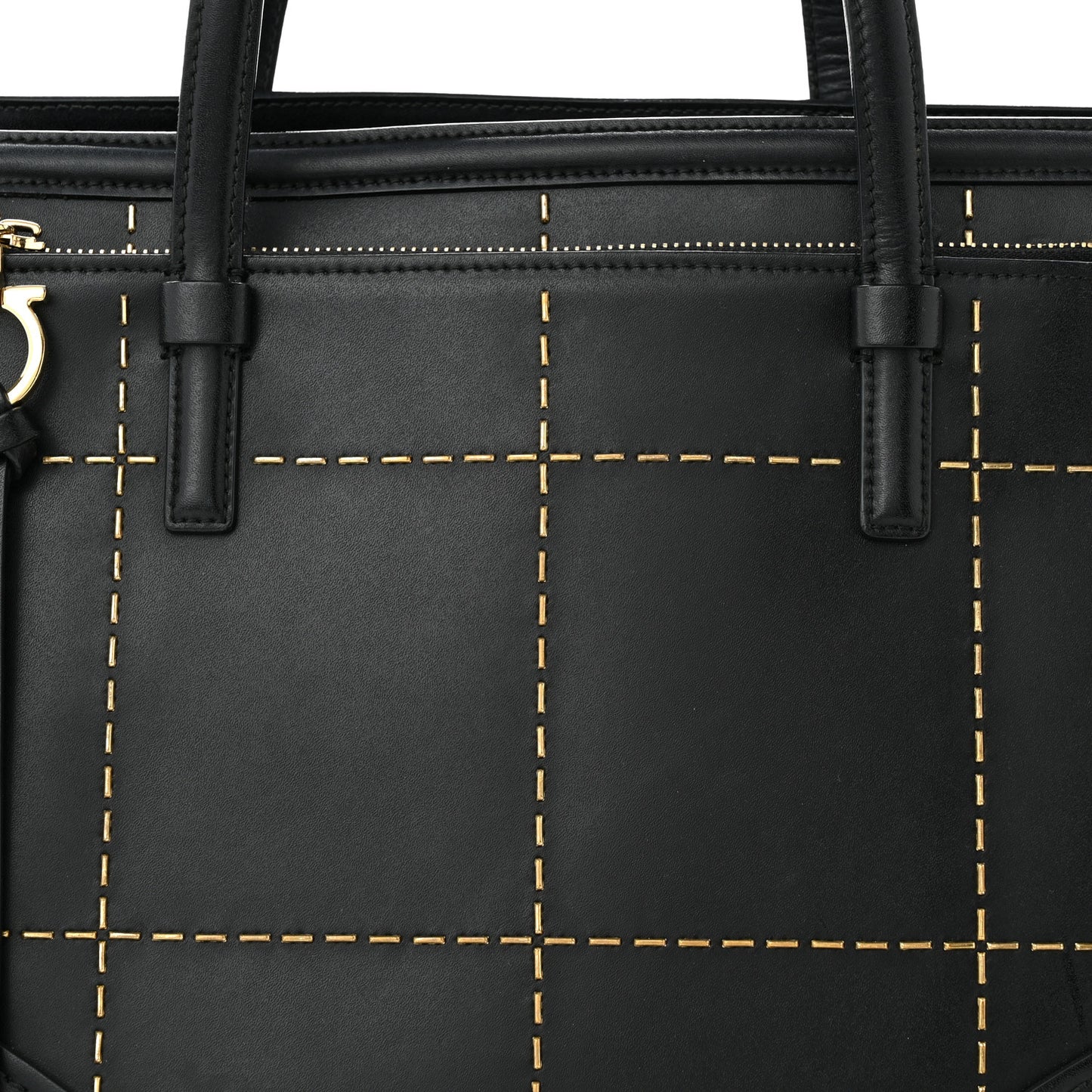 Calfskin Stitched Double Handle Medium Amy Tote Black