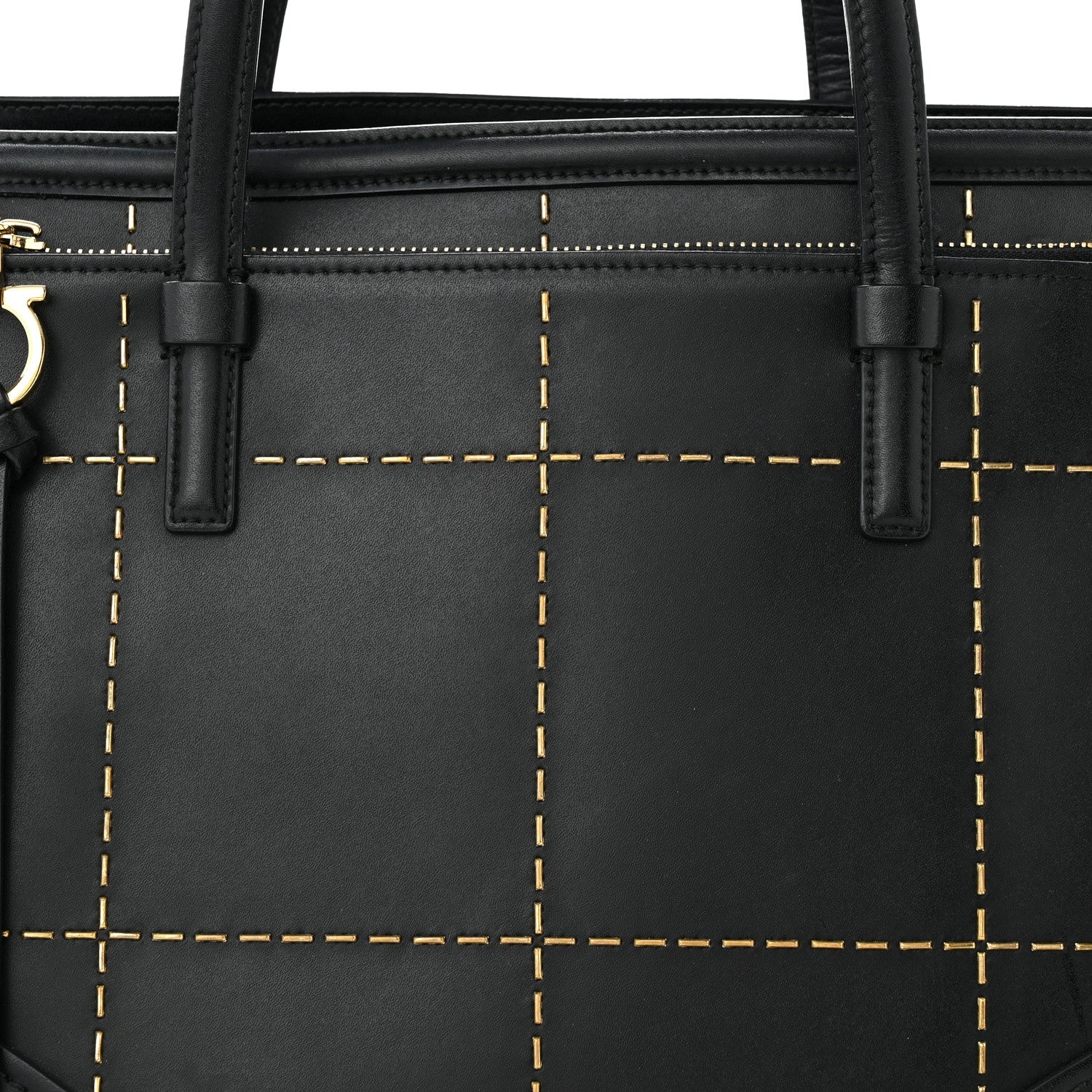 Salvatore Ferragamo Calfskin Stitched Double Handle Medium Amy Tote Black 7 of 13