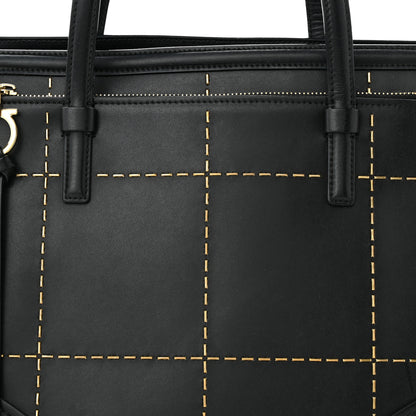 Salvatore Ferragamo Calfskin Stitched Double Handle Medium Amy Tote Black 7 of 13