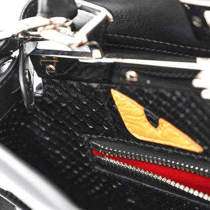 Fendi Vitello Seta Snakeskin Crocodile Monster Eyes Medium Peekaboo Iconic Satchel Black Girasole 11 of 17
