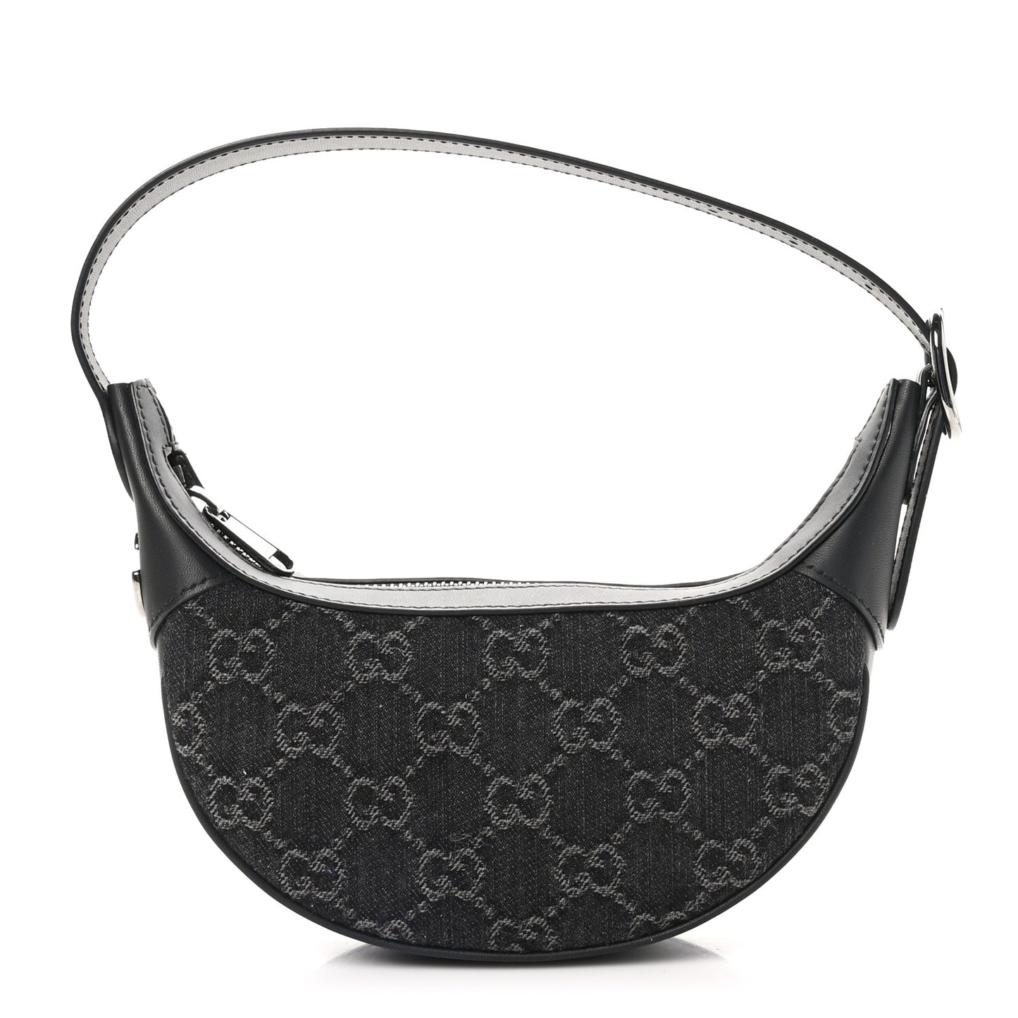 Denim GG Monogram Dollar Calfskin Web Mini Ophidia Half Moon Hobo Black Grey