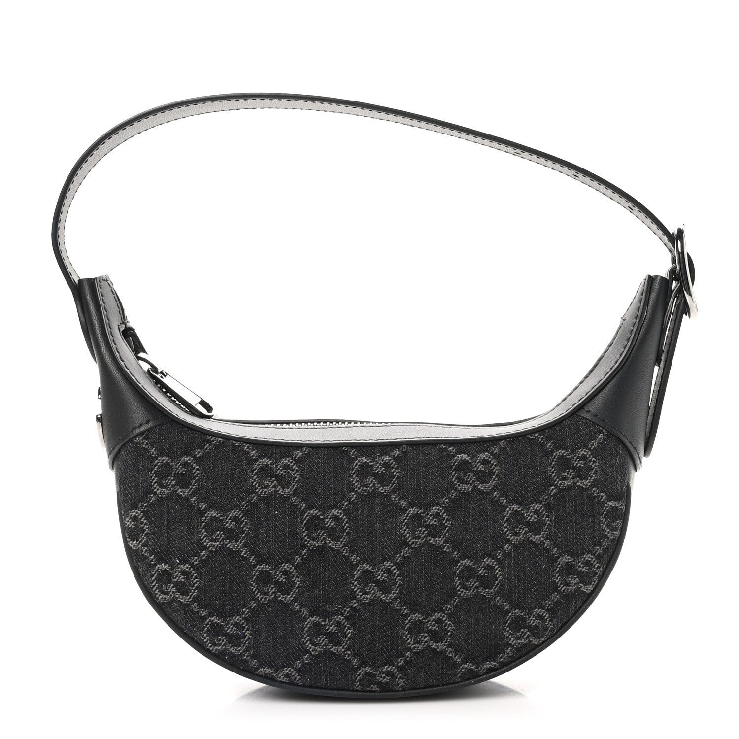 Gucci Denim GG Monogram Dollar Calfskin Web Mini Ophidia Half Moon Hobo Black Grey 1 of 10