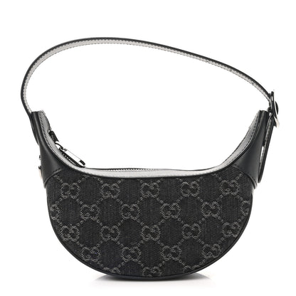 Gucci Denim GG Monogram Dollar Calfskin Web Mini Ophidia Half Moon Hobo Black Grey 1 of 10