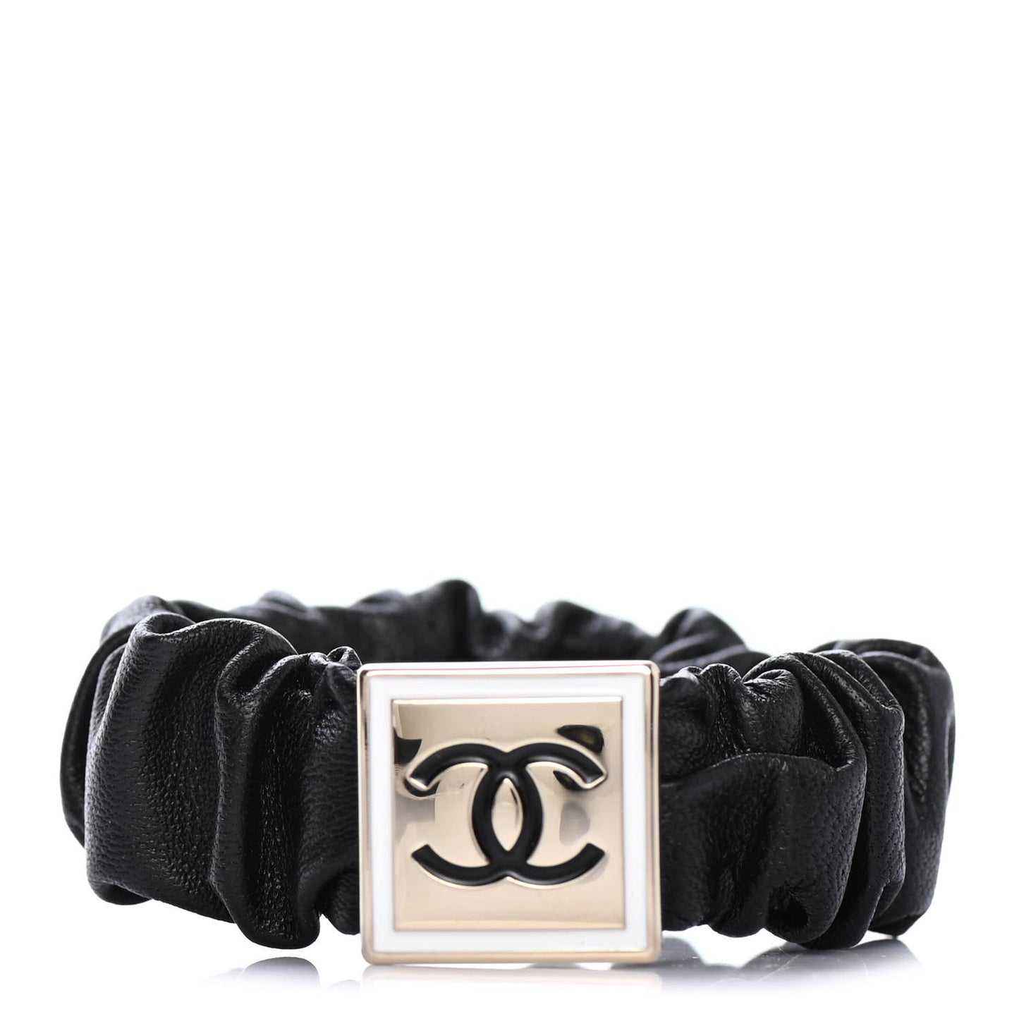 Lambskin Metal Enamel CC Hair Tie Black Gold