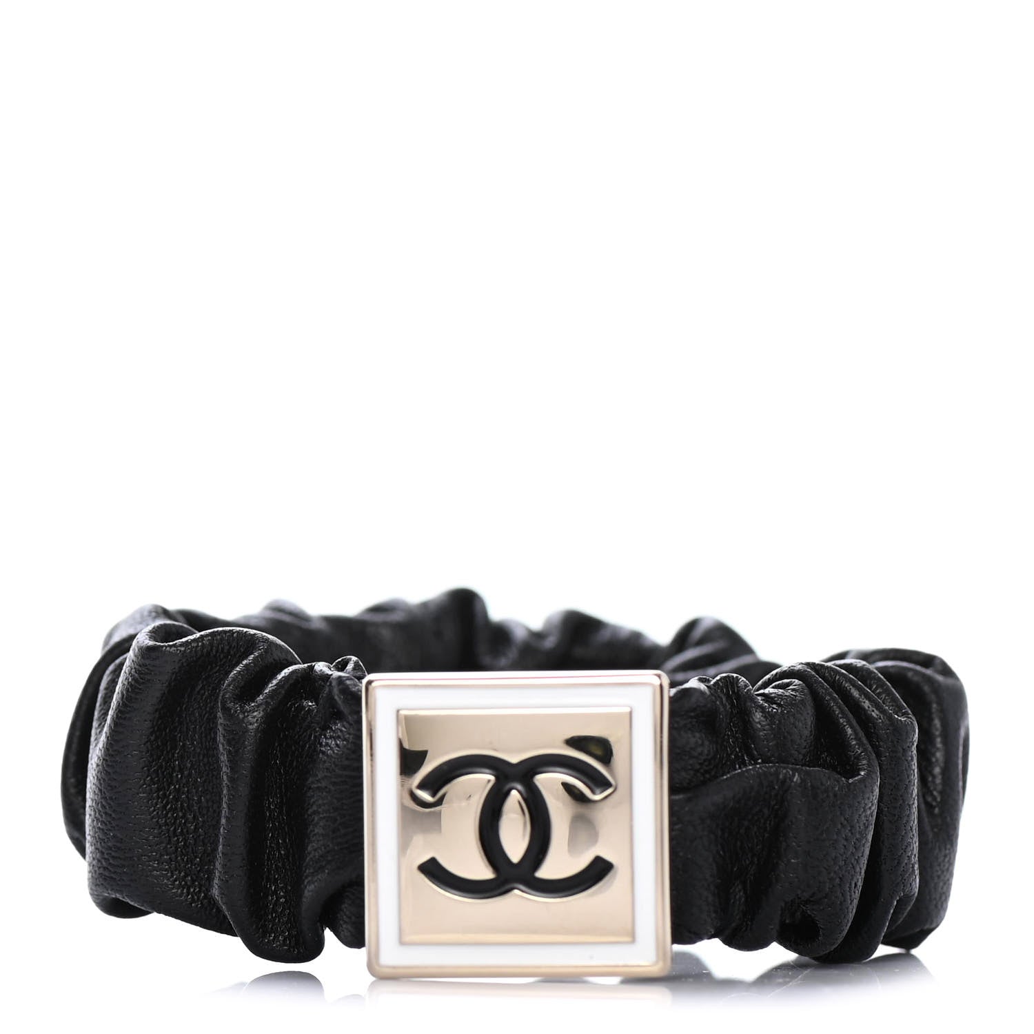 Chanel Lambskin Metal Enamel CC Hair Tie Black Gold 1 of 4