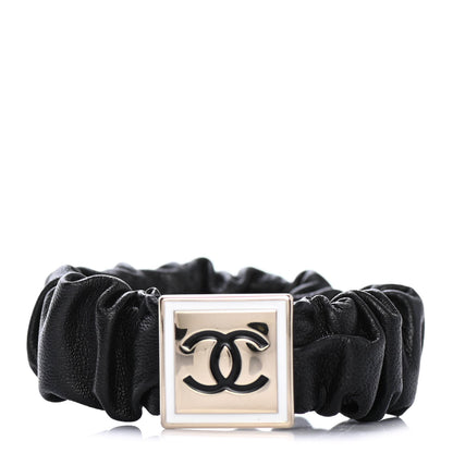 Chanel Lambskin Metal Enamel CC Hair Tie Black Gold 1 of 4