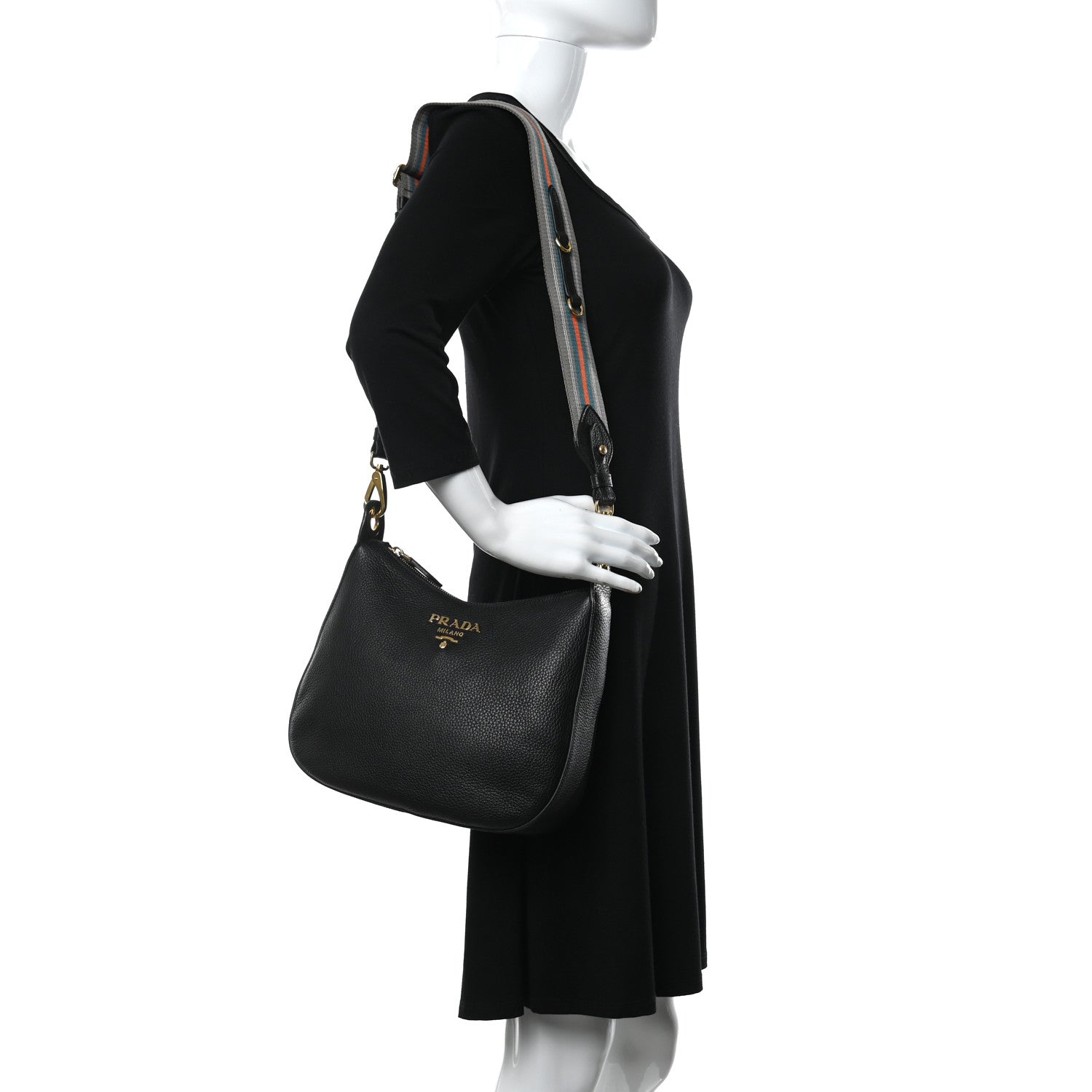 Prada Vitello Phenix Zippered Messenger Hobo Black 2 of 8